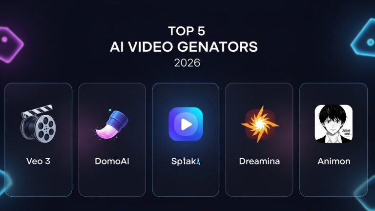 Comparison table of the top 5 free AI animation generators in 2026 including Veo 3 and Dreamina.